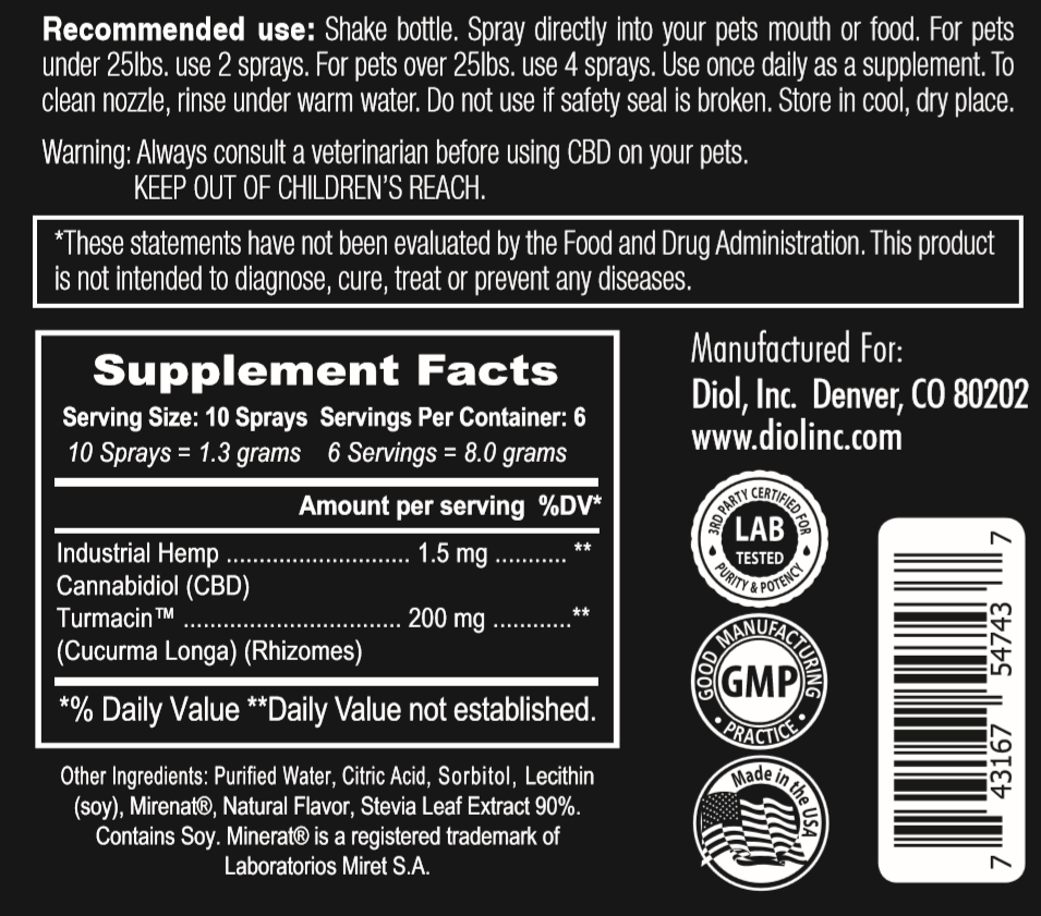 Diol for Pets: Comfort (pain relief spray)